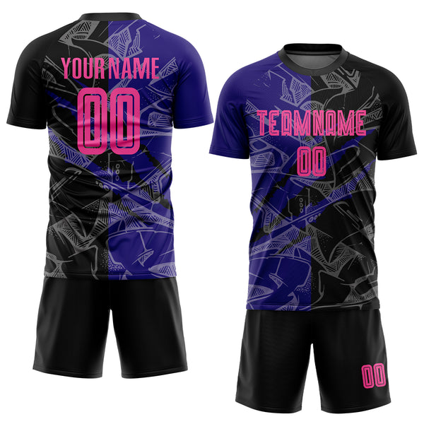 Custom Graffiti Pattern Pink Black-Dark Purple Scratch Sublimation Soccer Uniform Jersey