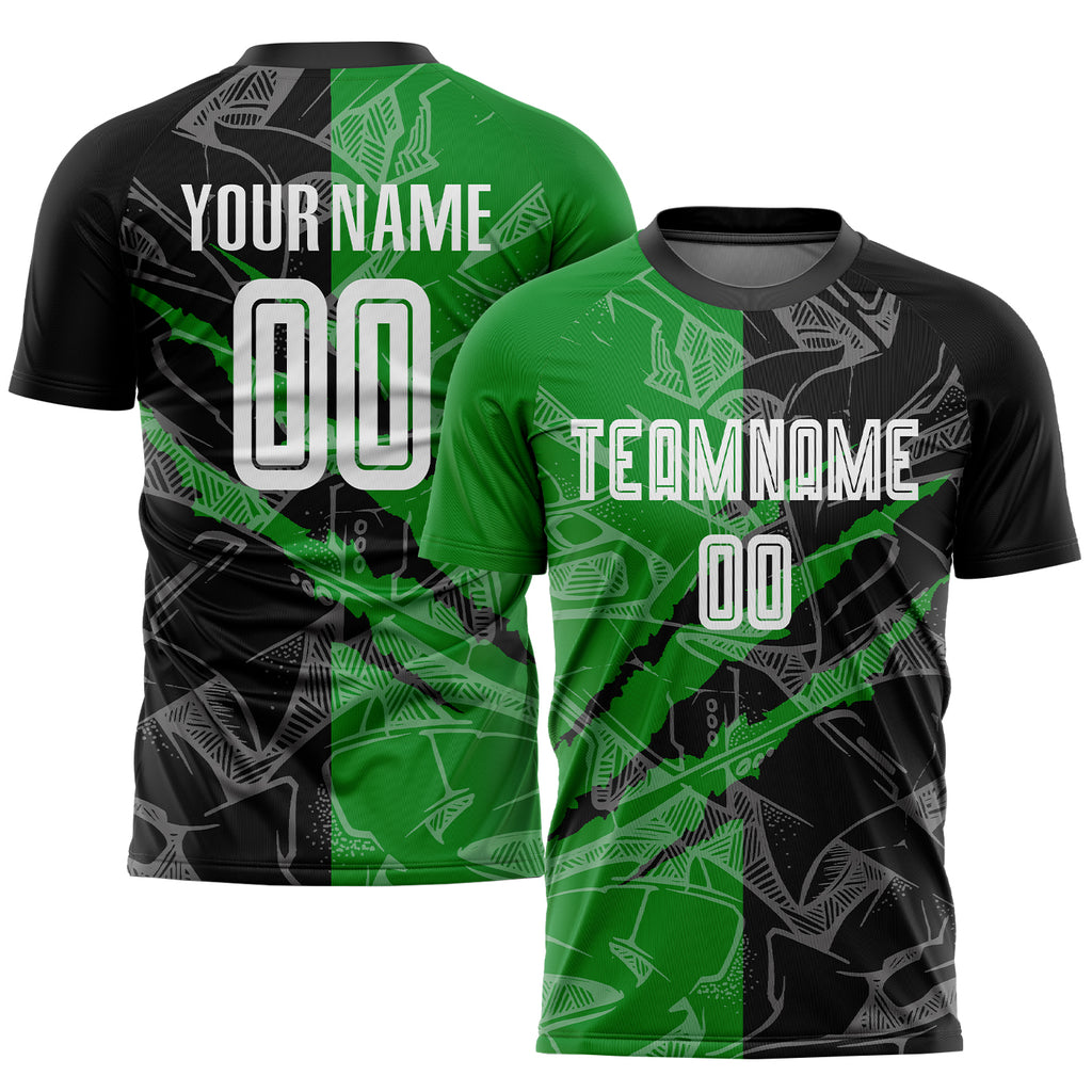 Custom Graffiti Pattern Black-Grass Green Scratch Sublimation Soccer Uniform Jersey