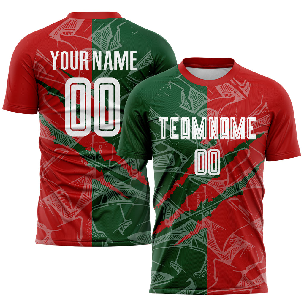 Custom Graffiti Pattern Red-Green Scratch Sublimation Soccer Uniform Jersey