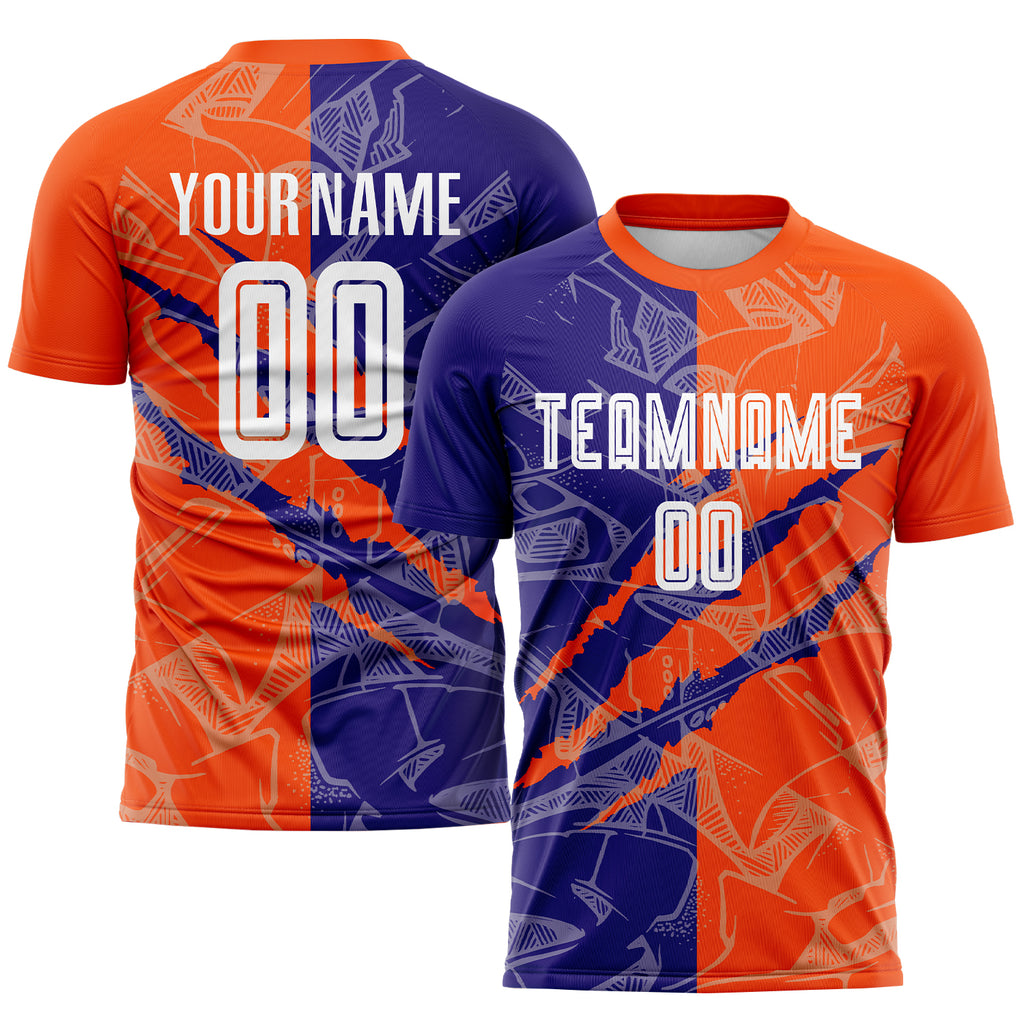 Custom Graffiti Pattern Dark Purple-Orange Scratch Sublimation Soccer Uniform Jersey