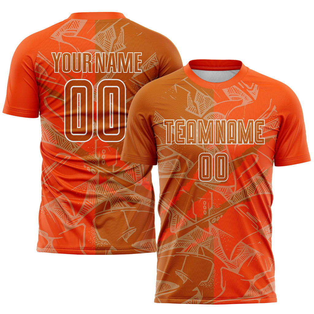 Custom Graffiti Pattern Texas Orange-Orange Scratch Sublimation Soccer Uniform Jersey