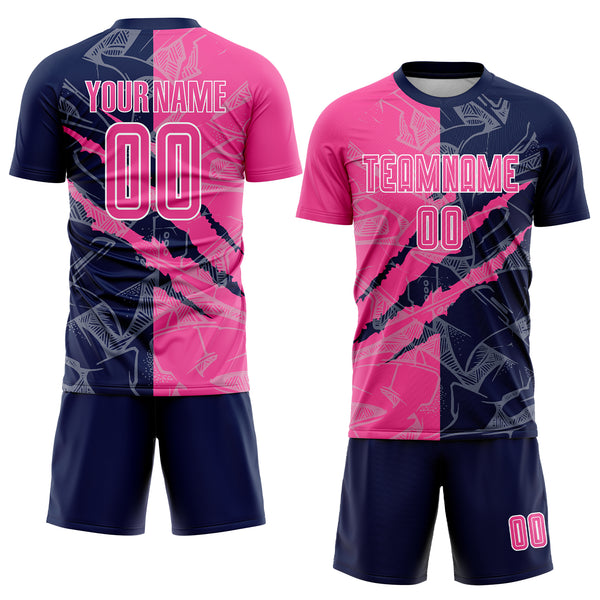 Custom Graffiti Pattern Pink-Navy Scratch Sublimation Soccer Uniform Jersey