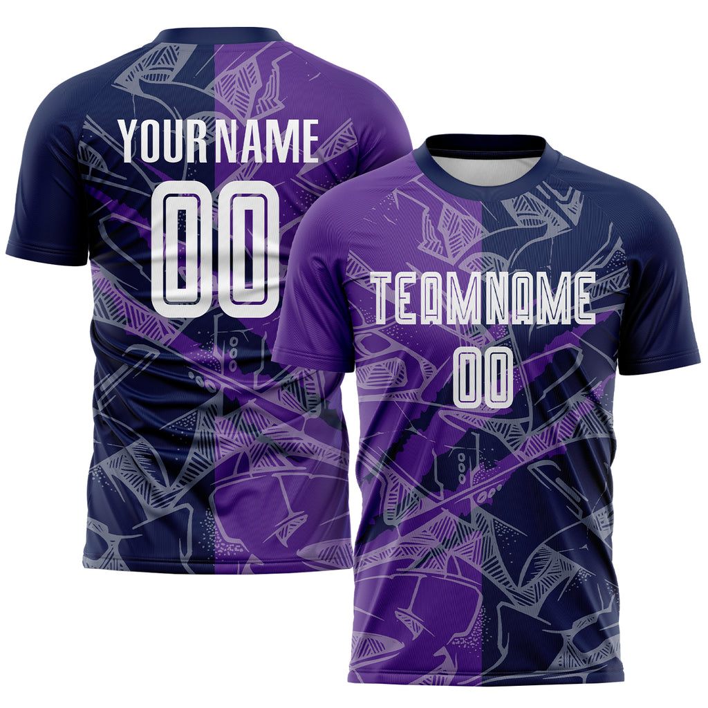 Custom Graffiti Pattern Purple-Navy Scratch Sublimation Soccer Uniform Jersey