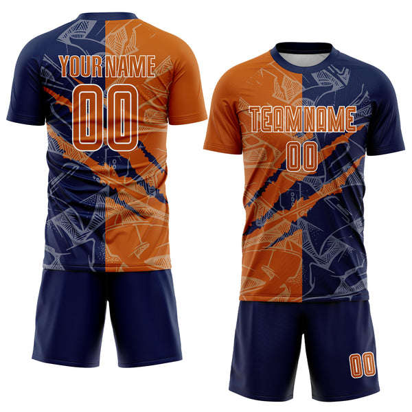 Custom Graffiti Pattern Texas Orange-Navy Scratch Sublimation Soccer Uniform Jersey