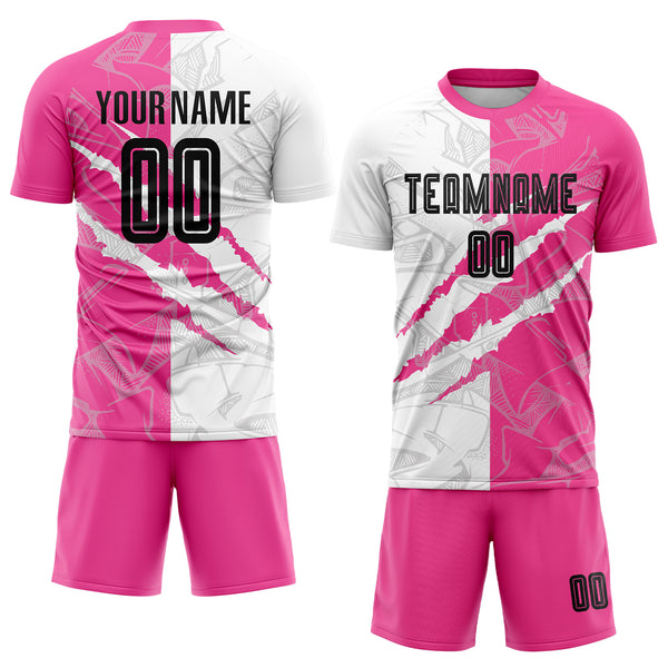 Custom Graffiti Pattern Black-Pink Scratch Sublimation Soccer Uniform Jersey