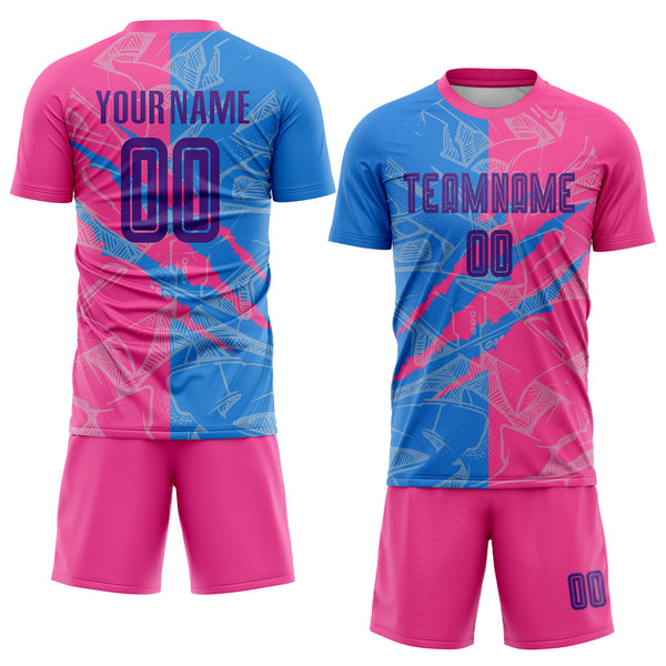 Custom Graffiti Pattern Purple Powder Blue-Pink Scratch Sublimation Soccer Uniform Jersey