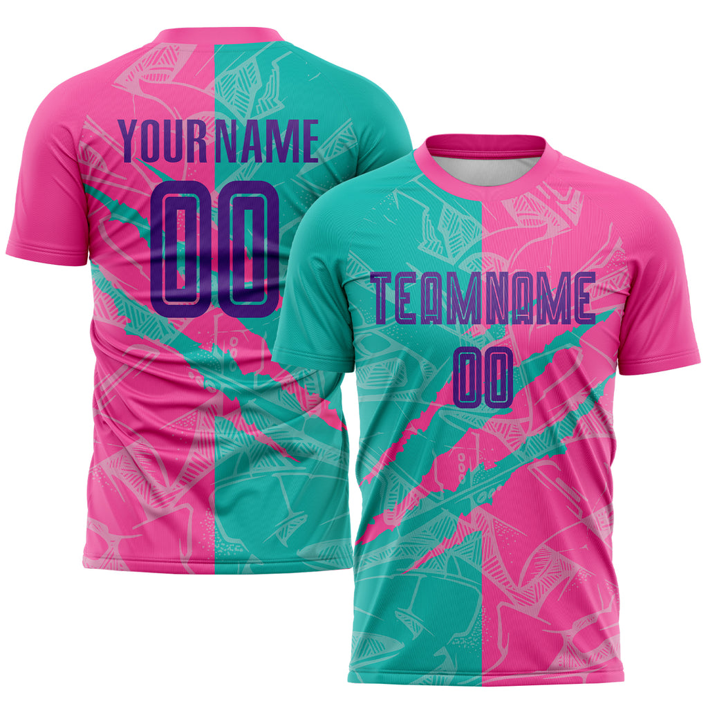 Custom Graffiti Pattern Purple Teal-Pink Scratch Sublimation Soccer Uniform Jersey