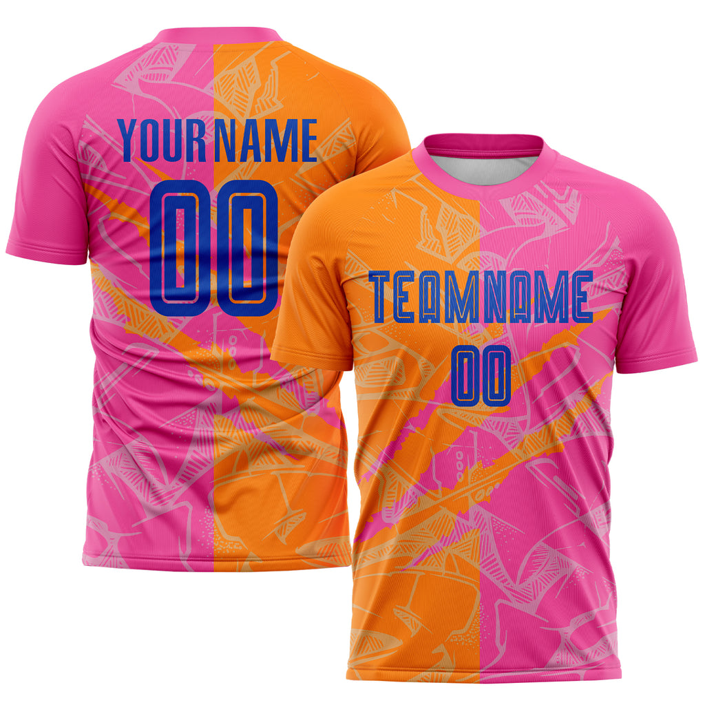 Custom Graffiti Pattern Royal Bay Orange-Pink Scratch Sublimation Soccer Uniform Jersey