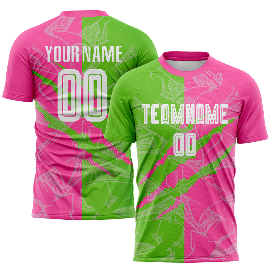 Custom Graffiti Pattern Aurora Green-Pink Scratch Sublimation Soccer Uniform Jersey