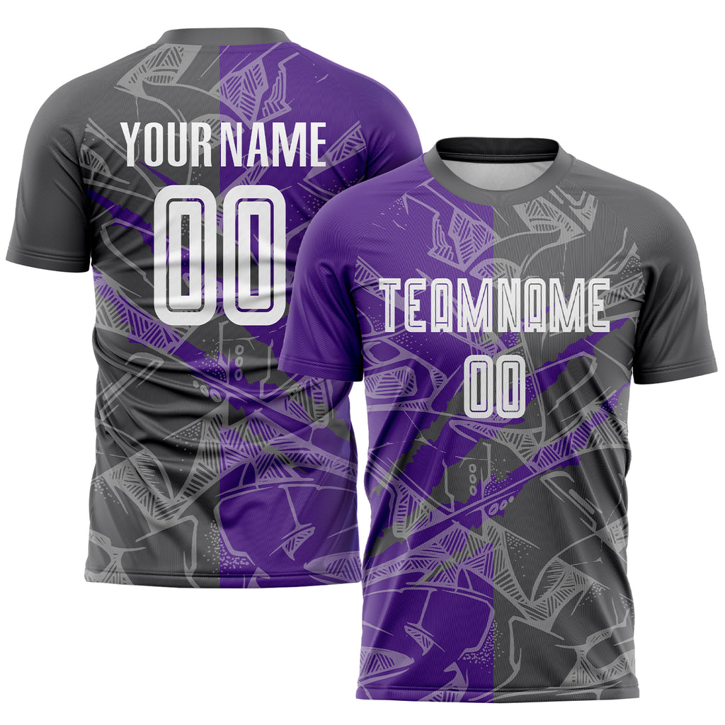 Custom Graffiti Pattern Steel Gray-Purple Scratch Sublimation Soccer Uniform Jersey