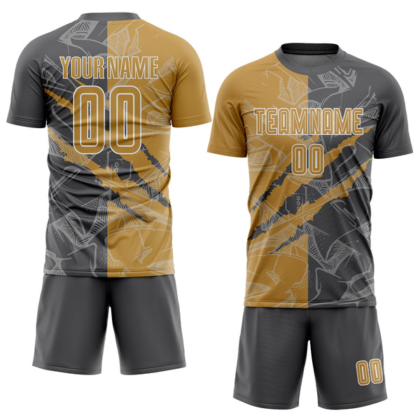 Custom Graffiti Pattern Old Gold-Steel Gray Scratch Sublimation Soccer Uniform Jersey