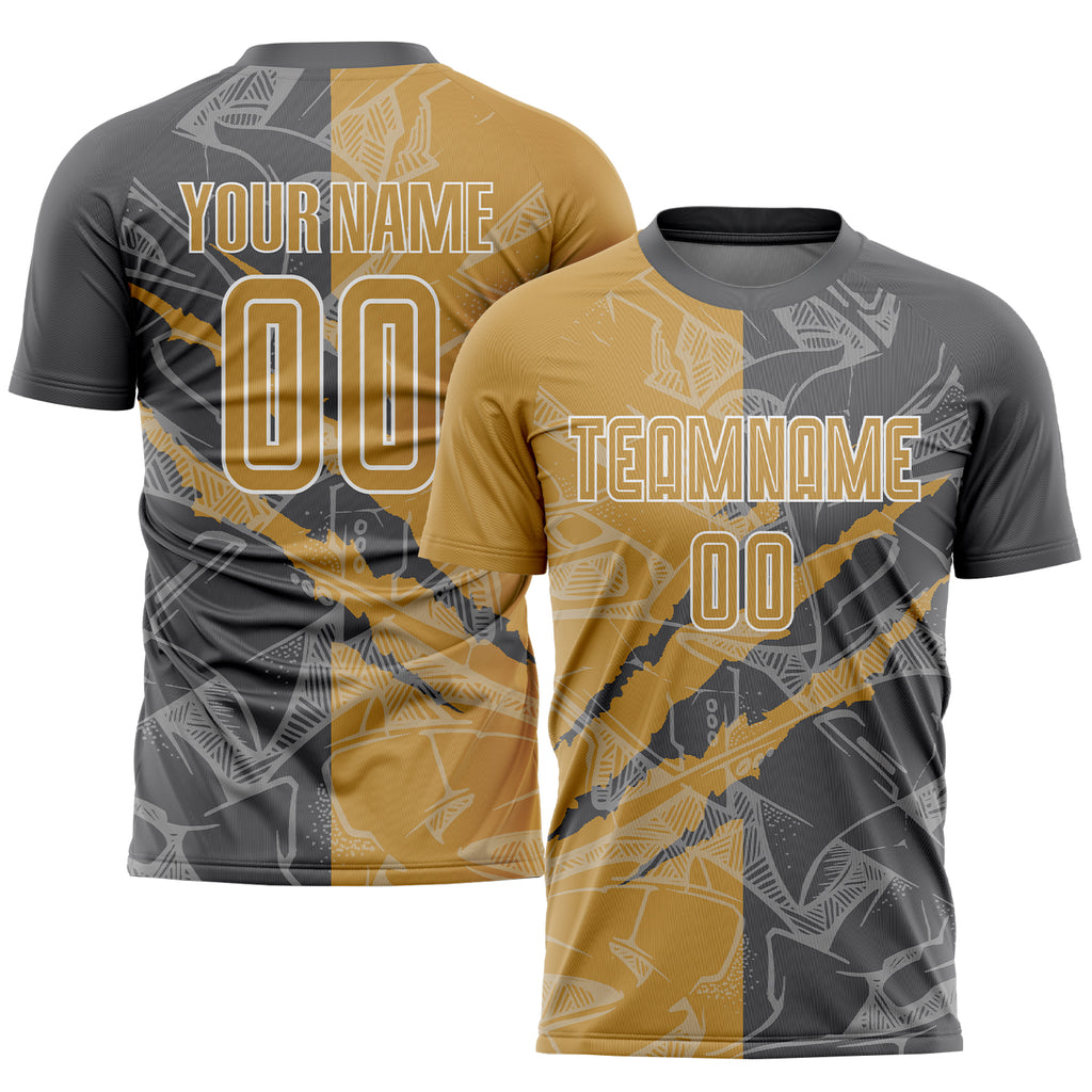 Custom Graffiti Pattern Old Gold-Steel Gray Scratch Sublimation Soccer Uniform Jersey