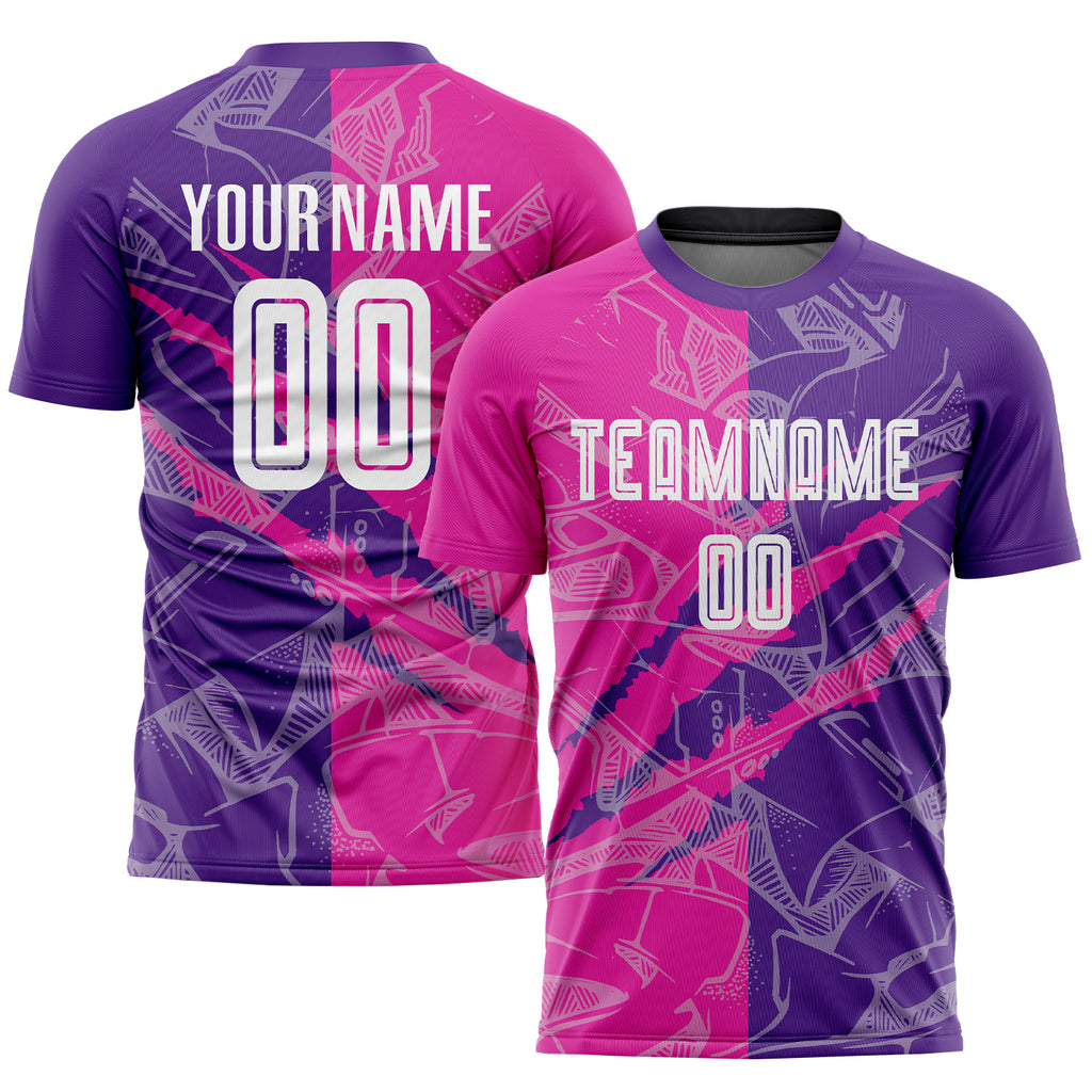 Custom Graffiti Pattern Deep Pink-Purple Scratch Sublimation Soccer Uniform Jersey