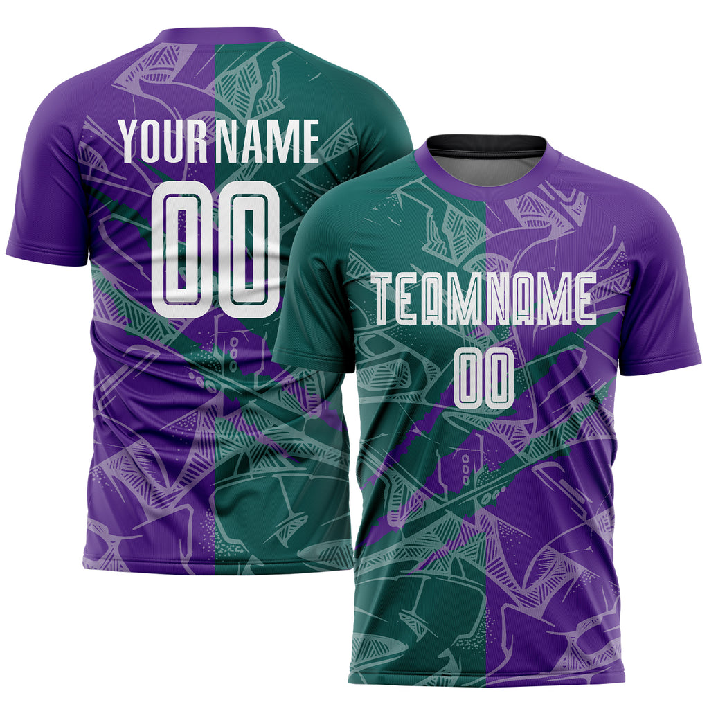 Custom Graffiti Pattern Midnight Green-Purple Scratch Sublimation Soccer Uniform Jersey