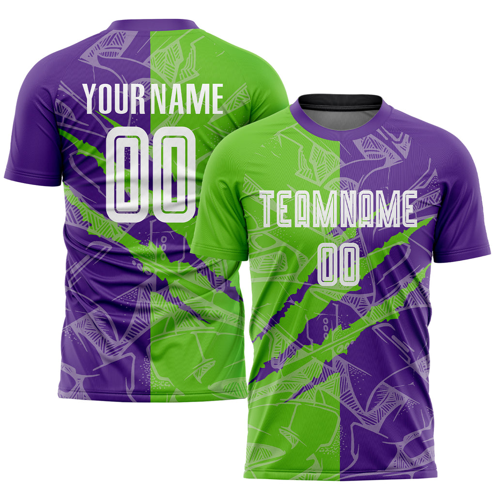 Custom Graffiti Pattern Aurora Green-Purple Scratch Sublimation Soccer Uniform Jersey