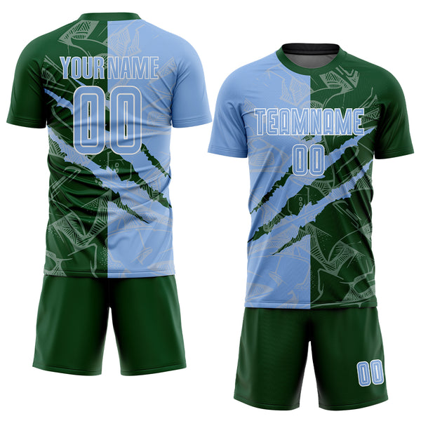 Custom Graffiti Pattern Light Blue-Green Scratch Sublimation Soccer Uniform Jersey