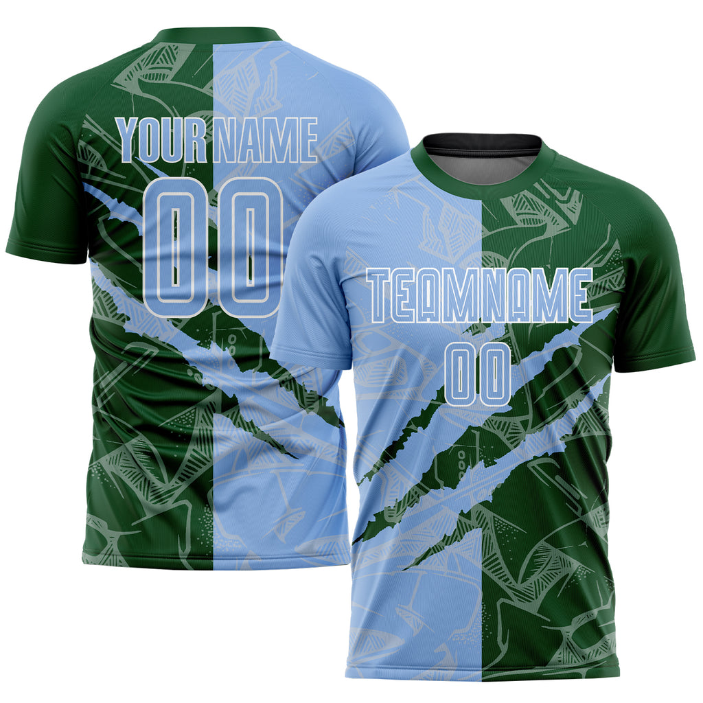 Custom Graffiti Pattern Light Blue-Green Scratch Sublimation Soccer Uniform Jersey