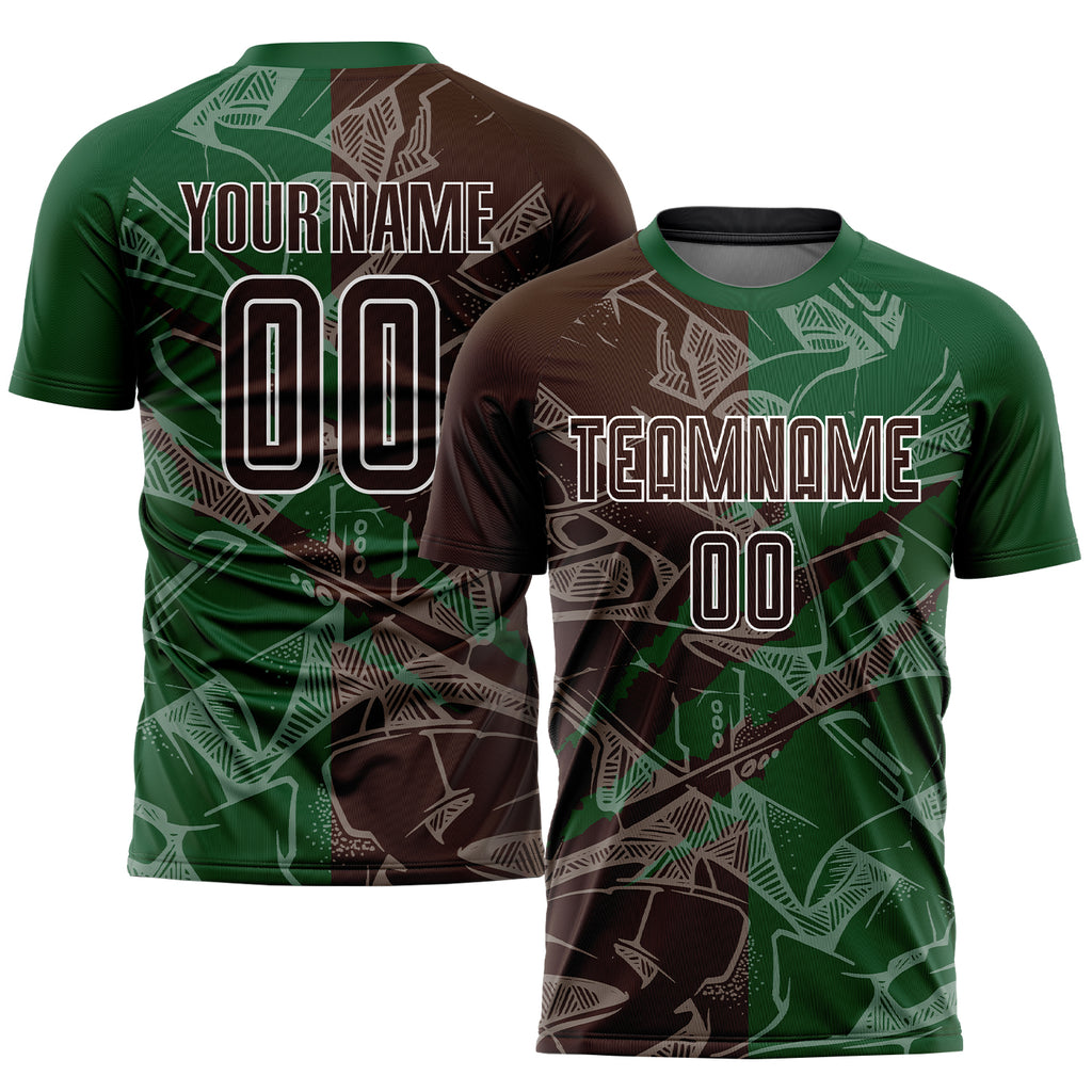 Custom Graffiti Pattern Brown-Green Scratch Sublimation Soccer Uniform Jersey