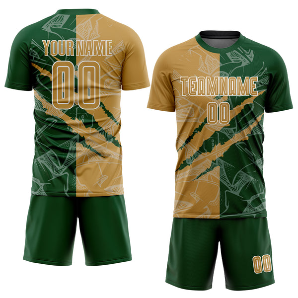 Custom Graffiti Pattern Old Gold-Green Scratch Sublimation Soccer Uniform Jersey