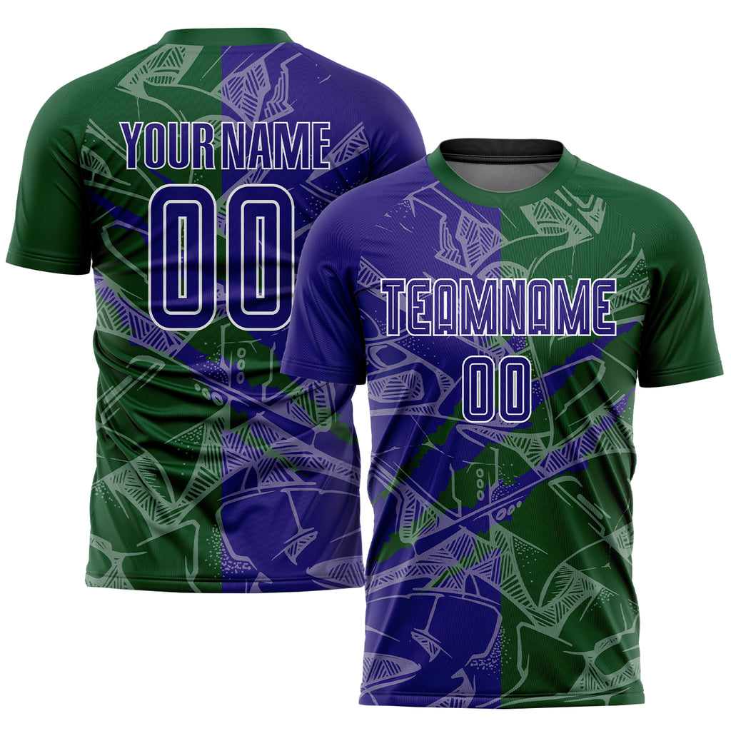 Custom Graffiti Pattern Dark Purple-Green Scratch Sublimation Soccer Uniform Jersey