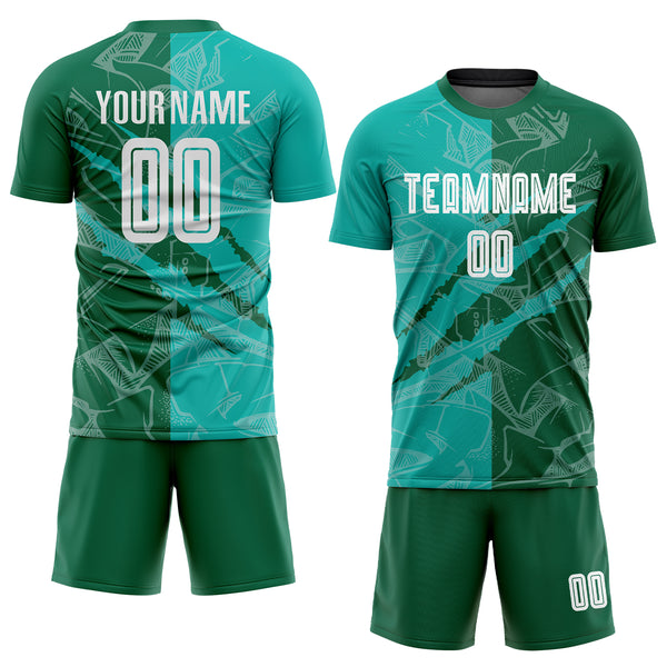 Custom Graffiti Pattern Aqua-Kelly Green Scratch Sublimation Soccer Uniform Jersey