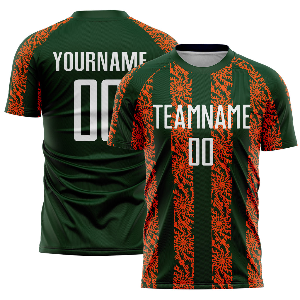 Custom Green White-Orange Abstract Shape Sublimation Soccer Uniform Jersey