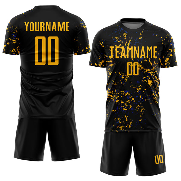 Custom Black Gold-Royal Abstract Fragment Art Sublimation Soccer Uniform Jersey