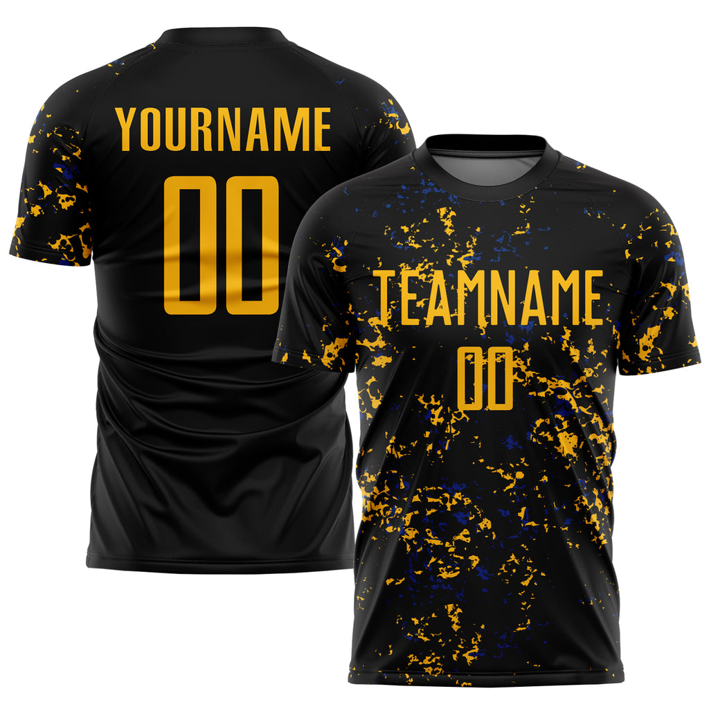 Custom Black Gold-Royal Abstract Fragment Art Sublimation Soccer Uniform Jersey