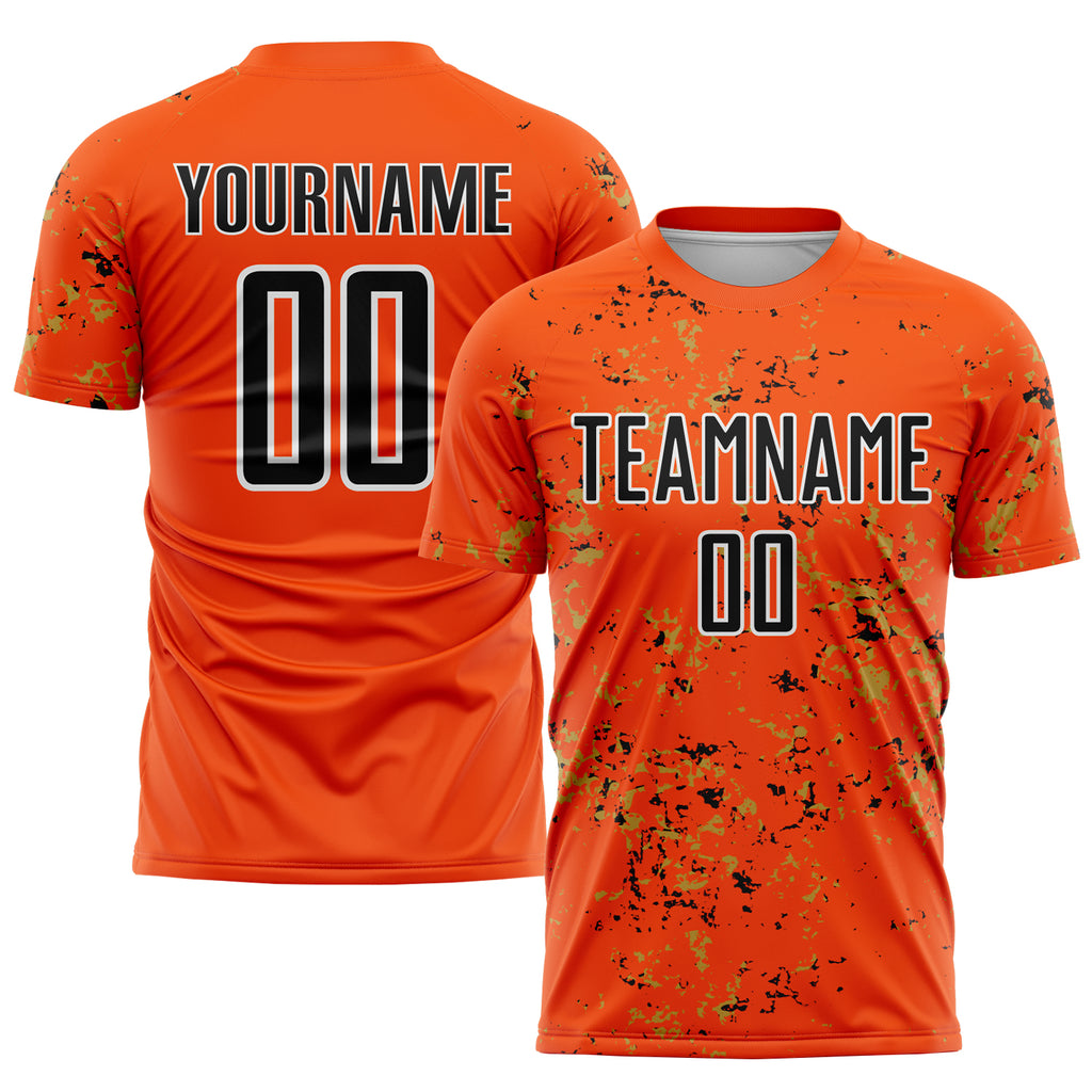 Custom Orange Black-Old Gold Abstract Fragment Art Sublimation Soccer Uniform Jersey