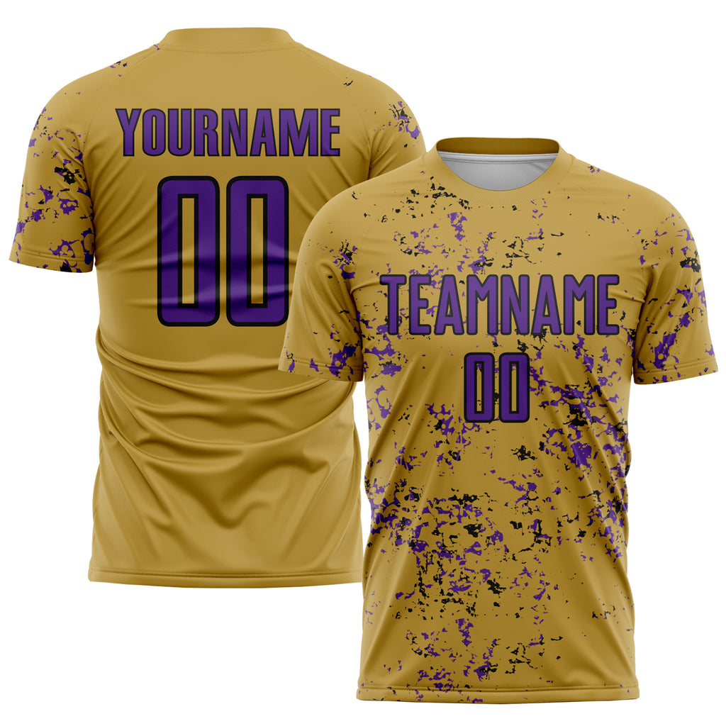 Custom Old Gold Purple-Black Abstract Fragment Art Sublimation Soccer Uniform Jersey