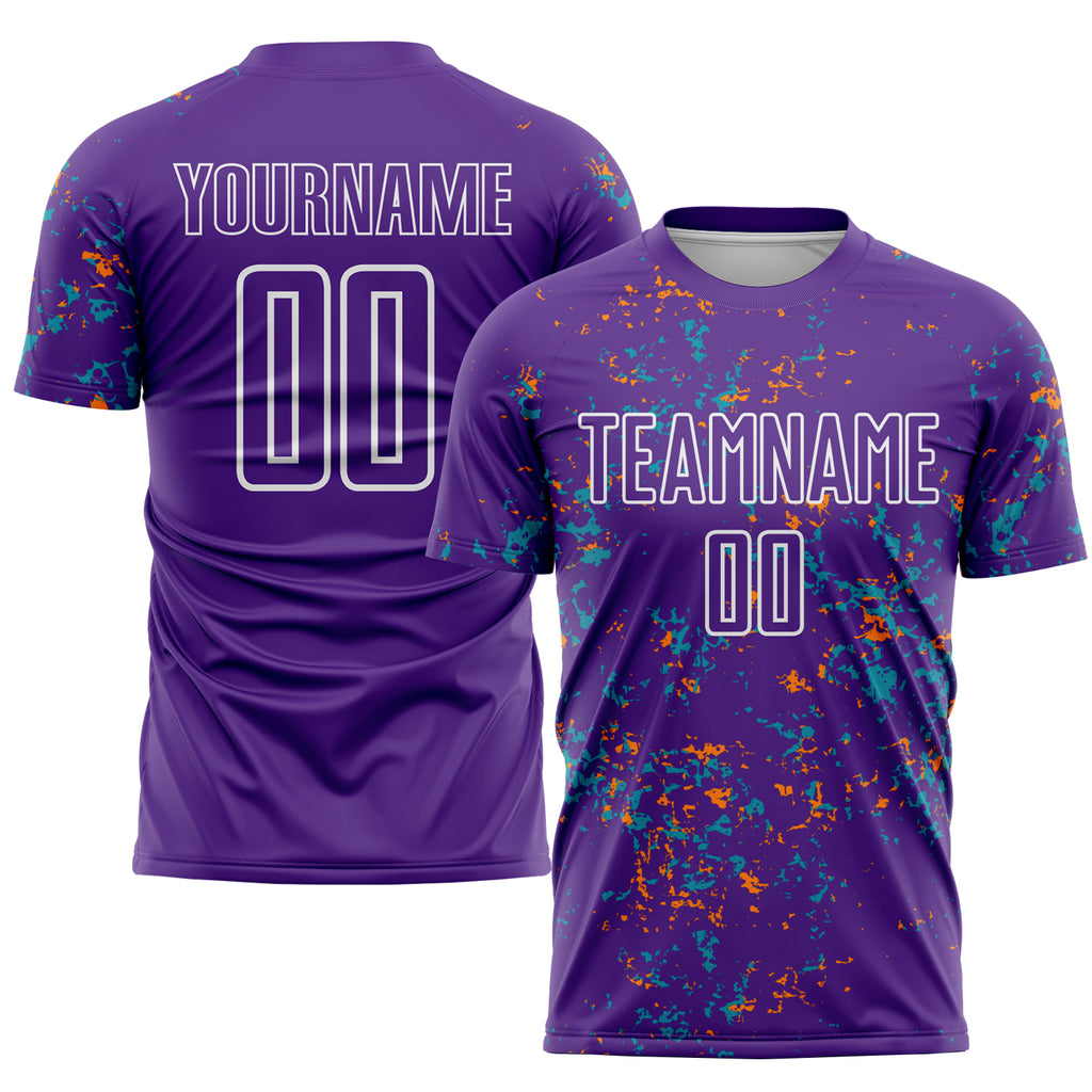 Custom Purple Bay Orange-Teal Abstract Fragment Art Sublimation Soccer Uniform Jersey