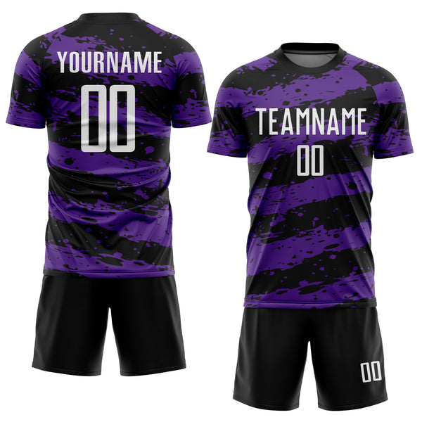 Custom Black White-Purple Splash Sublimation Soccer Uniform Jersey