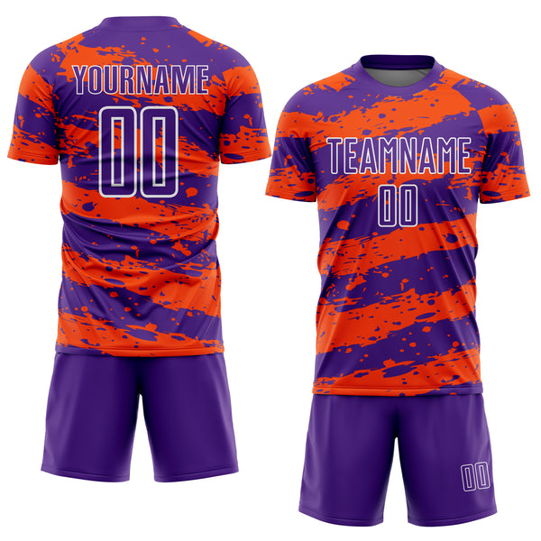 Custom Purple Orange-White Splash Sublimation Soccer Uniform Jersey