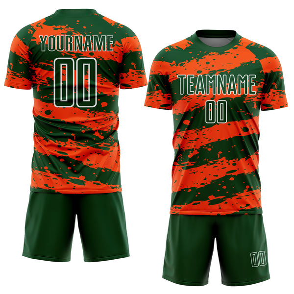 Custom Green Orange-White Splash Sublimation Soccer Uniform Jersey