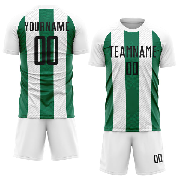 Custom White Black-Kelly Green Line Sublimation Soccer Uniform Jersey