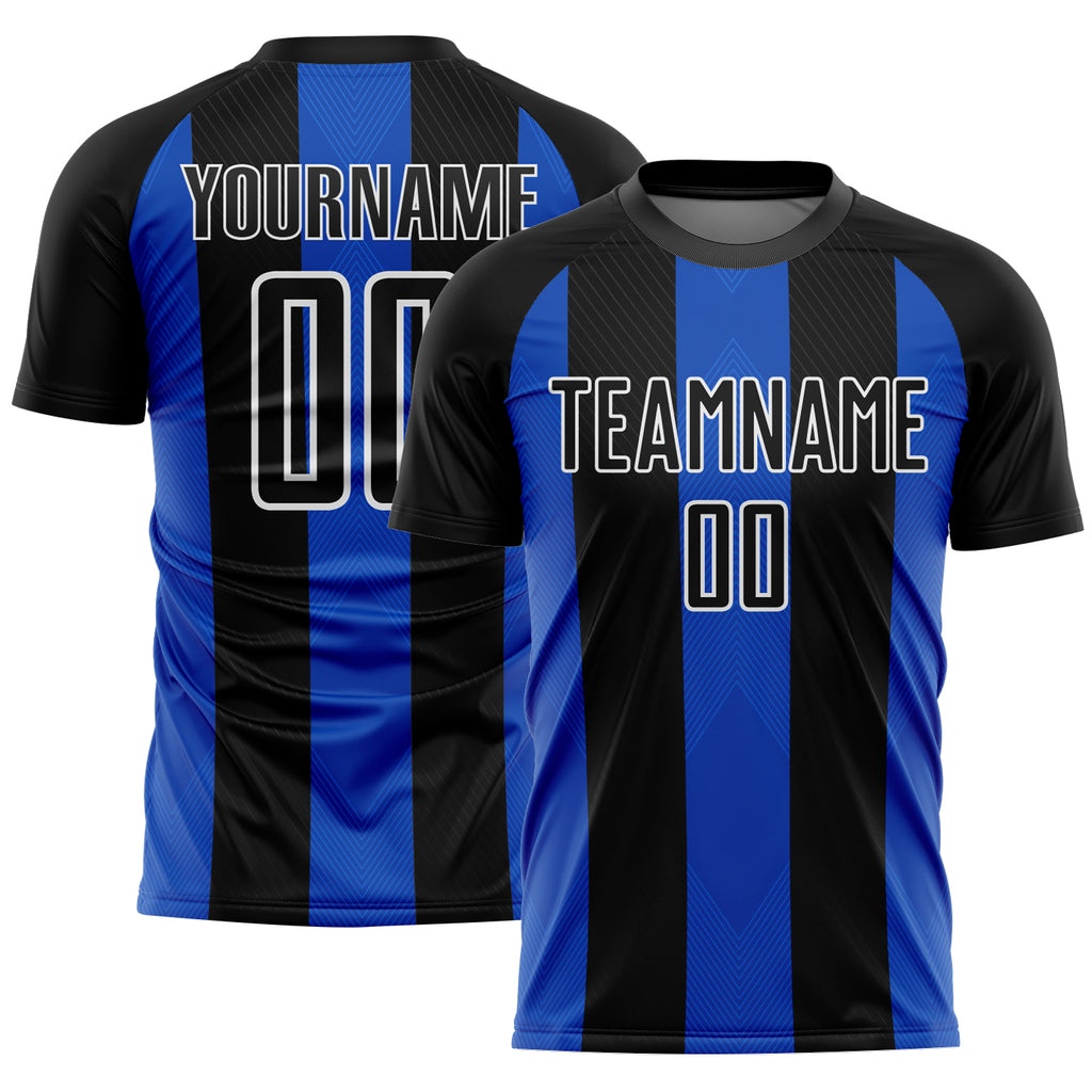 Custom Black Thunder Blue-White Line Sublimation Soccer Uniform Jersey