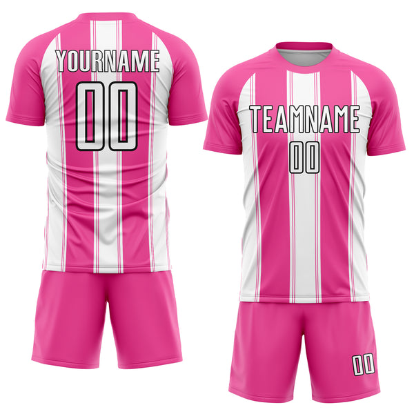 Custom Pink White-Black Line Sublimation Soccer Uniform Jersey