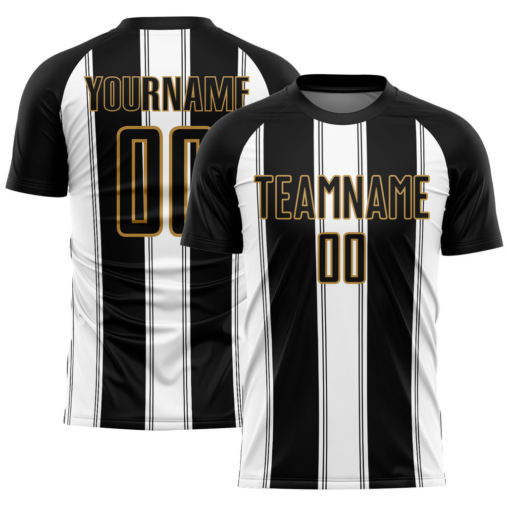 Custom Black White-Old Gold Line Sublimation Soccer Uniform Jersey