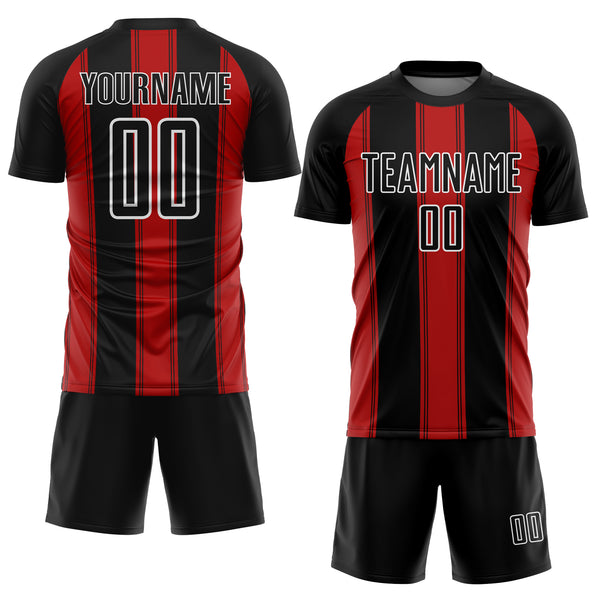 Custom Black Red-White Line Sublimation Soccer Uniform Jersey