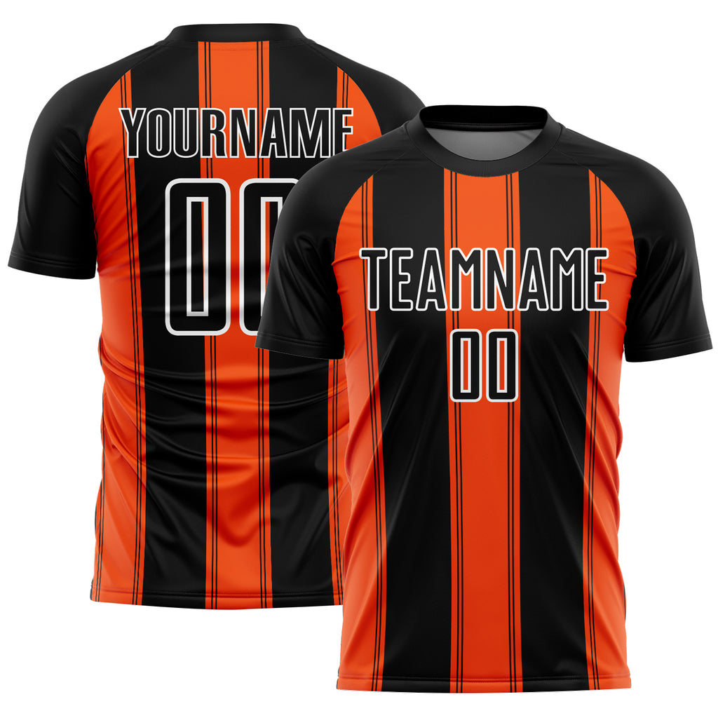 Custom Black Orange-White Line Sublimation Soccer Uniform Jersey