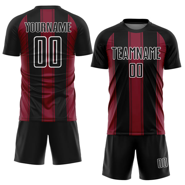 Custom Black Crimson-White Line Sublimation Soccer Uniform Jersey