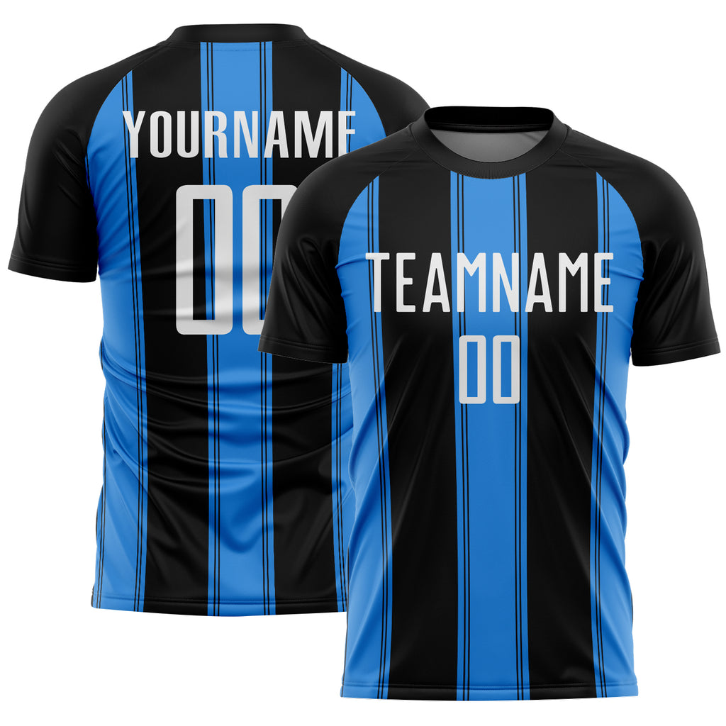 Custom Black White-Powder Blue Line Sublimation Soccer Uniform Jersey