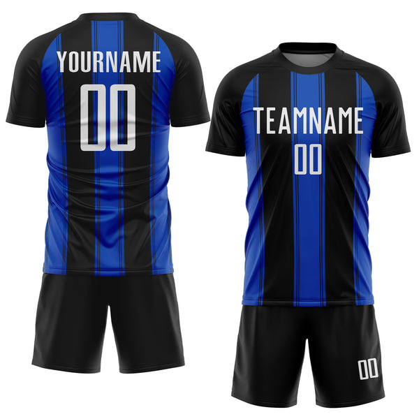 Custom Black White-Thunder Blue Line Sublimation Soccer Uniform Jersey