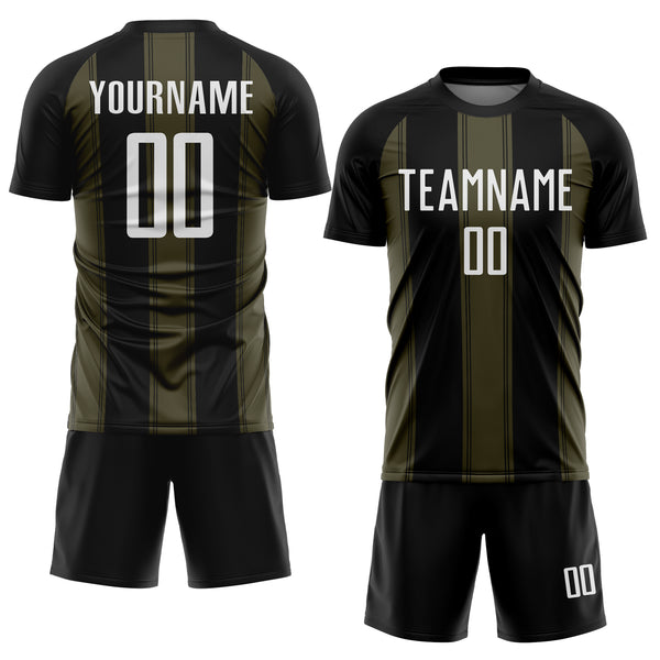 Custom Black White-Olive Line Sublimation Soccer Uniform Jersey