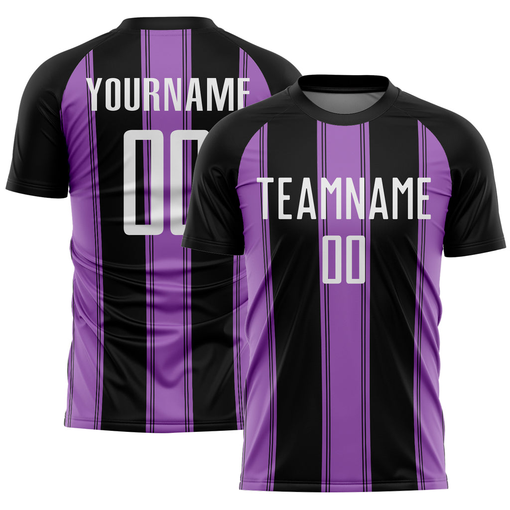 Custom Black White-Medium Purple Line Sublimation Soccer Uniform Jersey