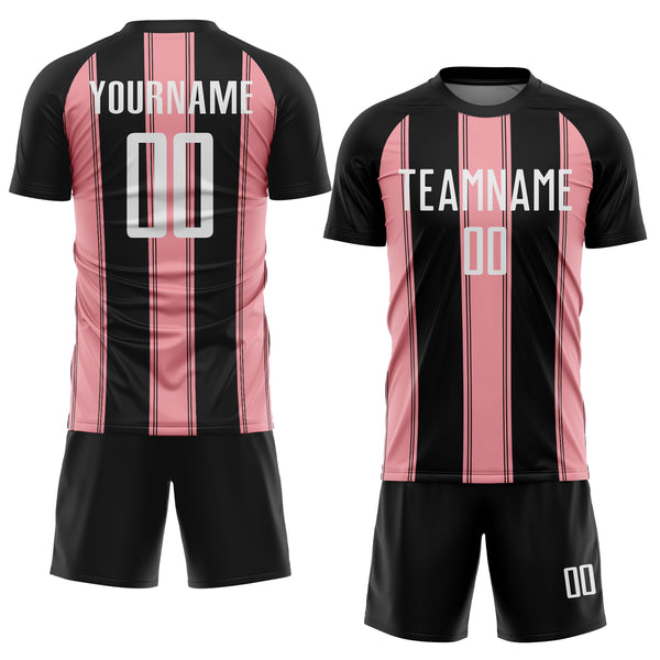 Custom Black White-Medium Pink Line Sublimation Soccer Uniform Jersey