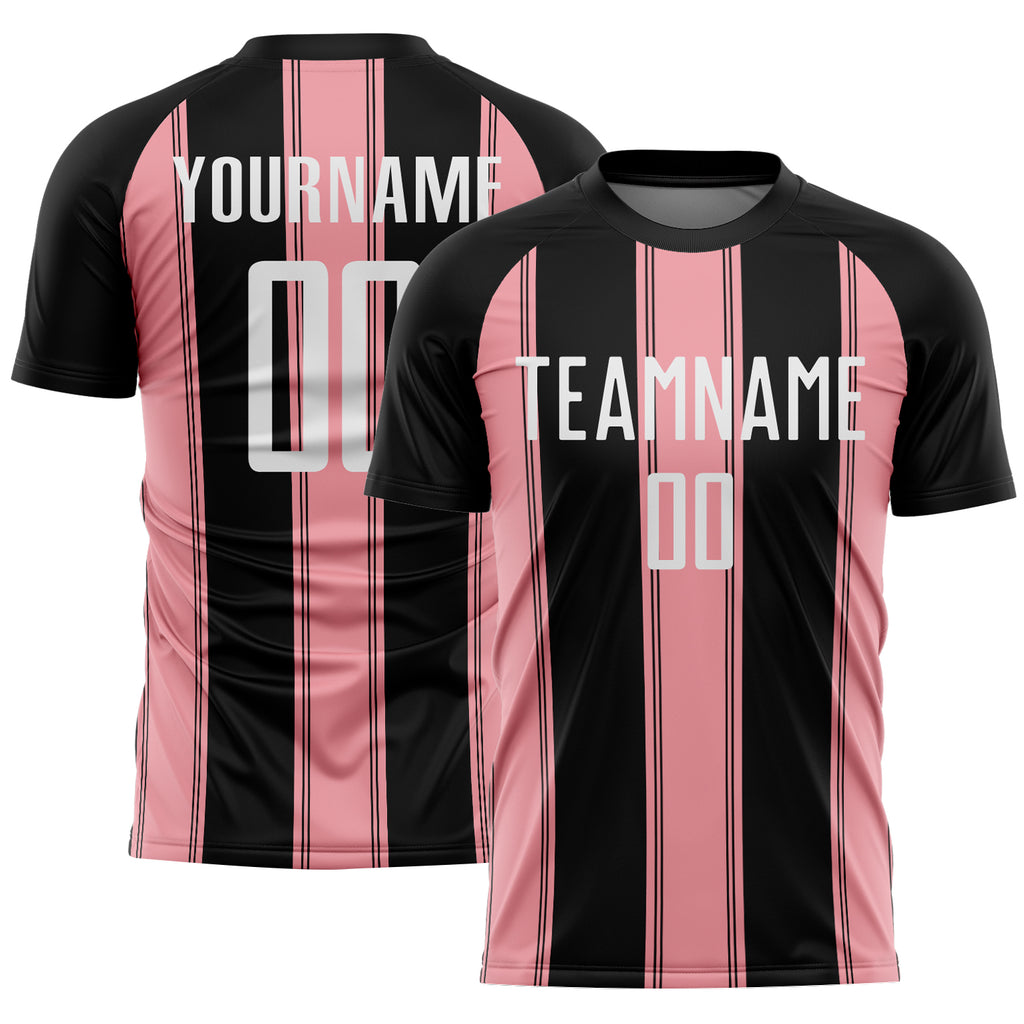 Custom Black White-Medium Pink Line Sublimation Soccer Uniform Jersey