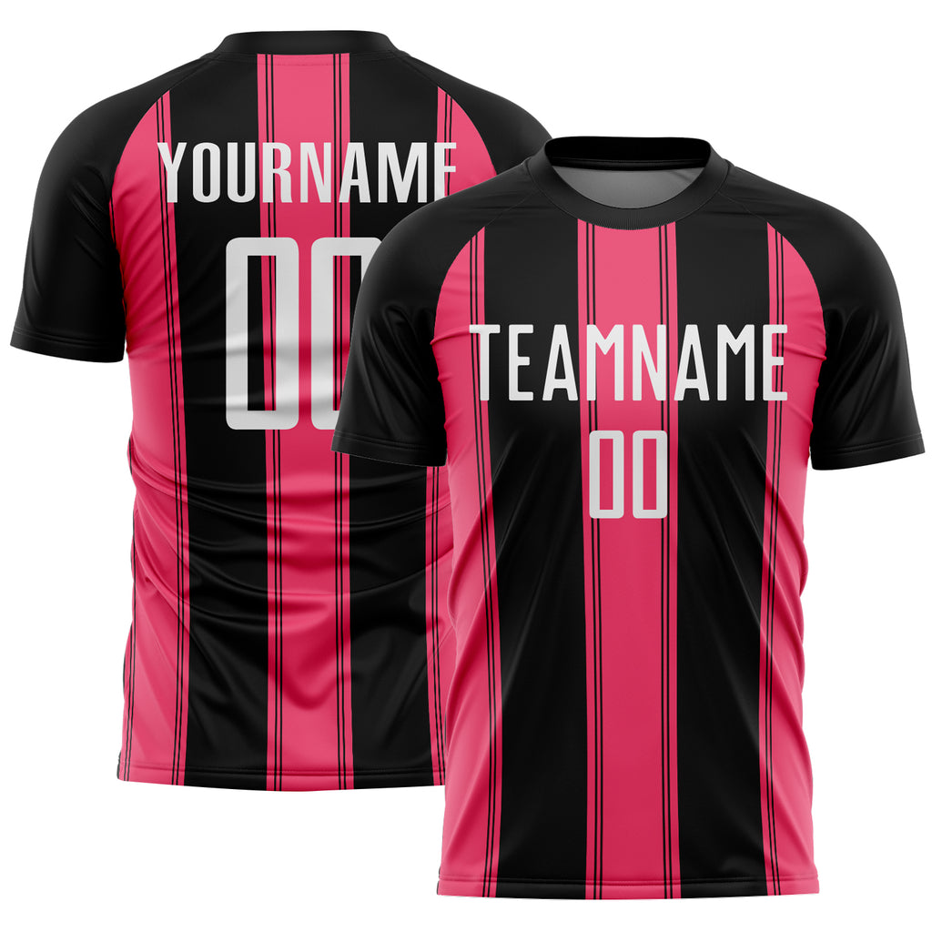 Custom Black White-Neon Pink Line Sublimation Soccer Uniform Jersey