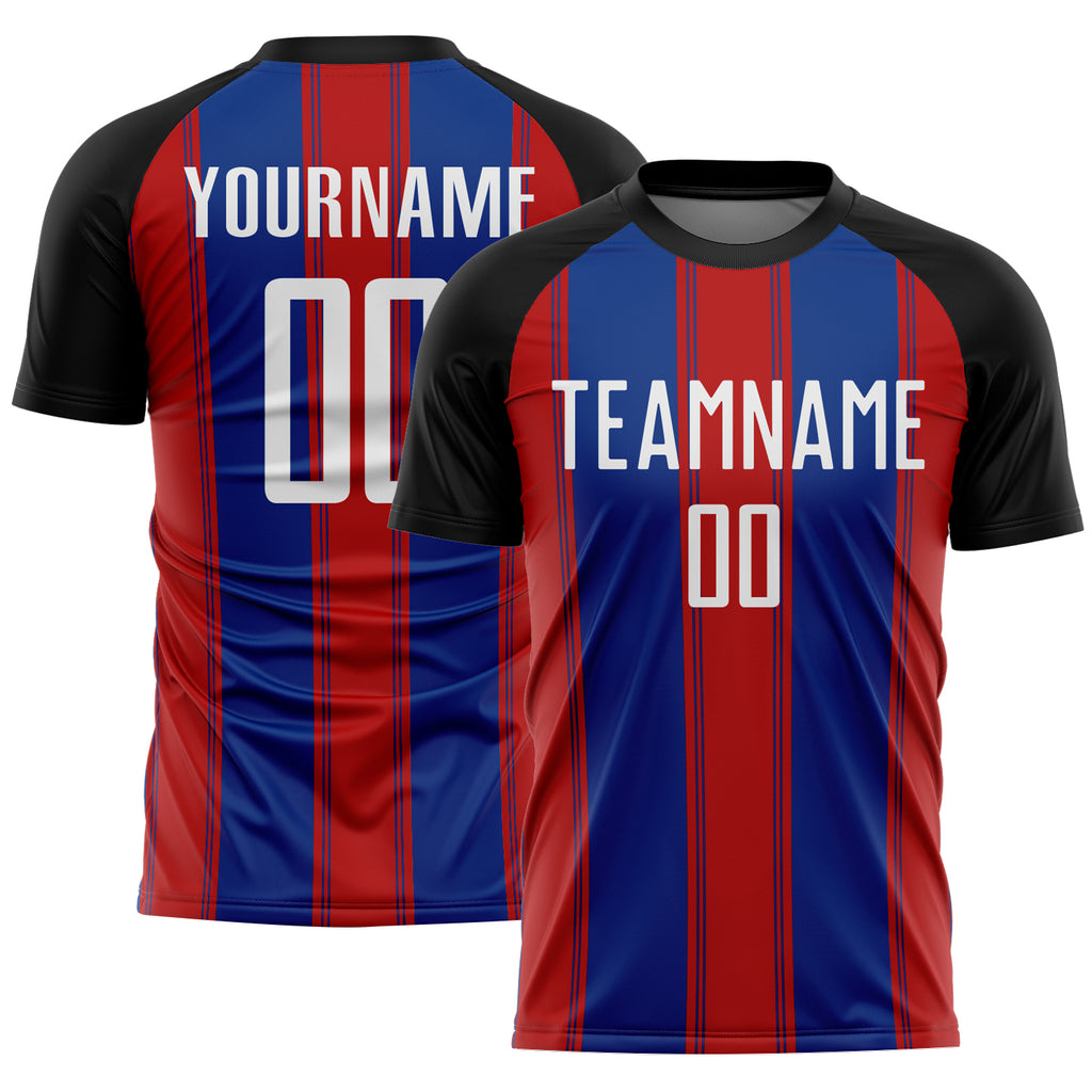 Custom Black White Red-Royal Line Sublimation Soccer Uniform Jersey