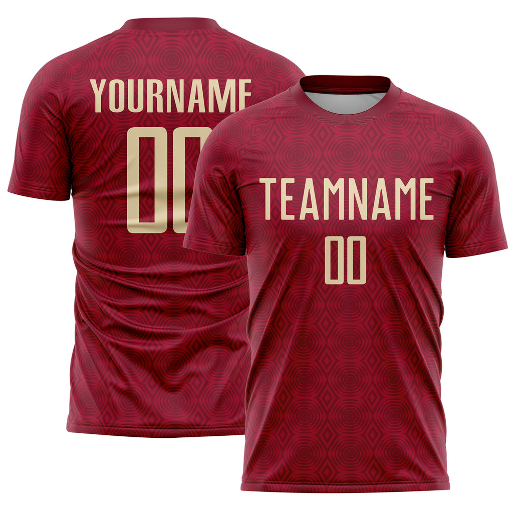 Custom Crimson Cream Geometric Shapes Sublimation Soccer Uniform Jersey